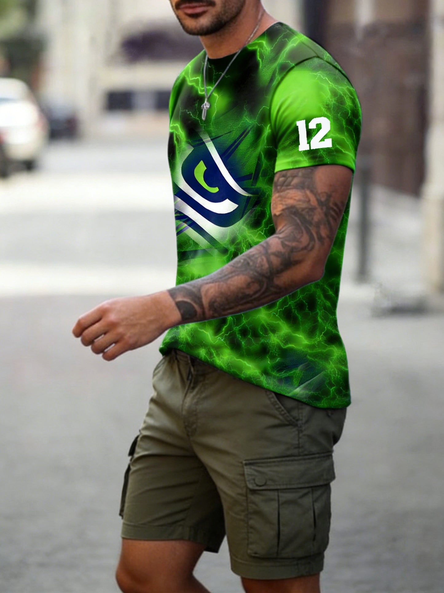 "12th Man" Seattle Seahawks Spirit: Men's Lightning Strike Game Day Tee