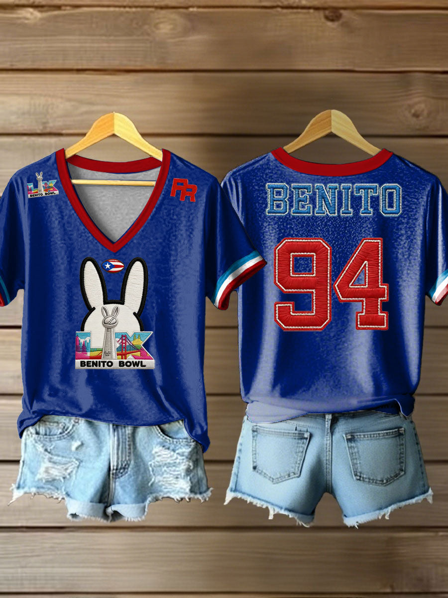 Women's Bunny Football Music Lover Printed short-sleeved T-shirt