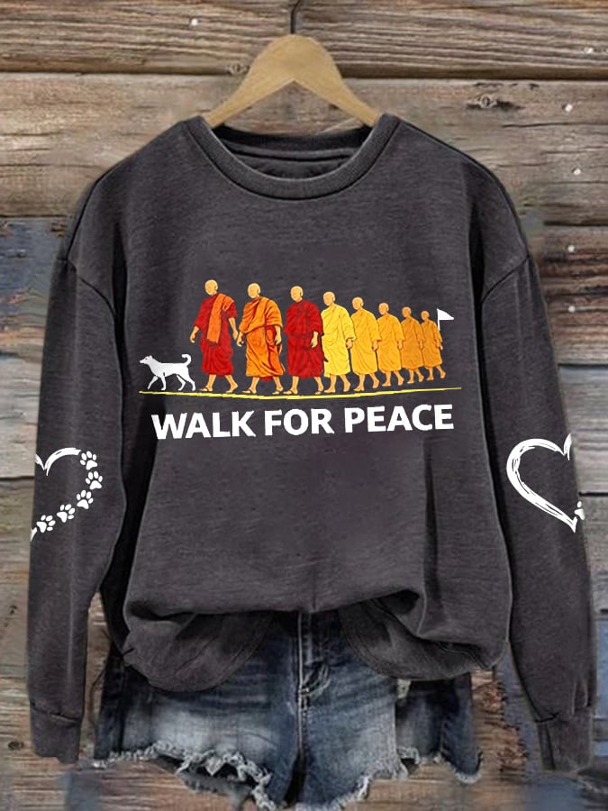 Retro Walk For Peace Monks With Aloka Dog Print Sweatshirt