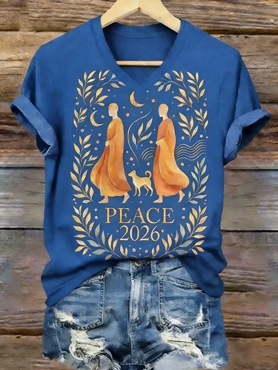 Women's Casual Walk For Peace Printed T-shirt