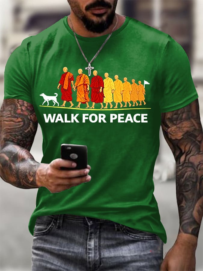Men's Retro Walk For Peace Monks With Aloka Dog Print T-Shirt