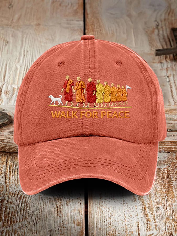 Retro Walk For Peace Monks With Aloka Dog Print Baseball Cap