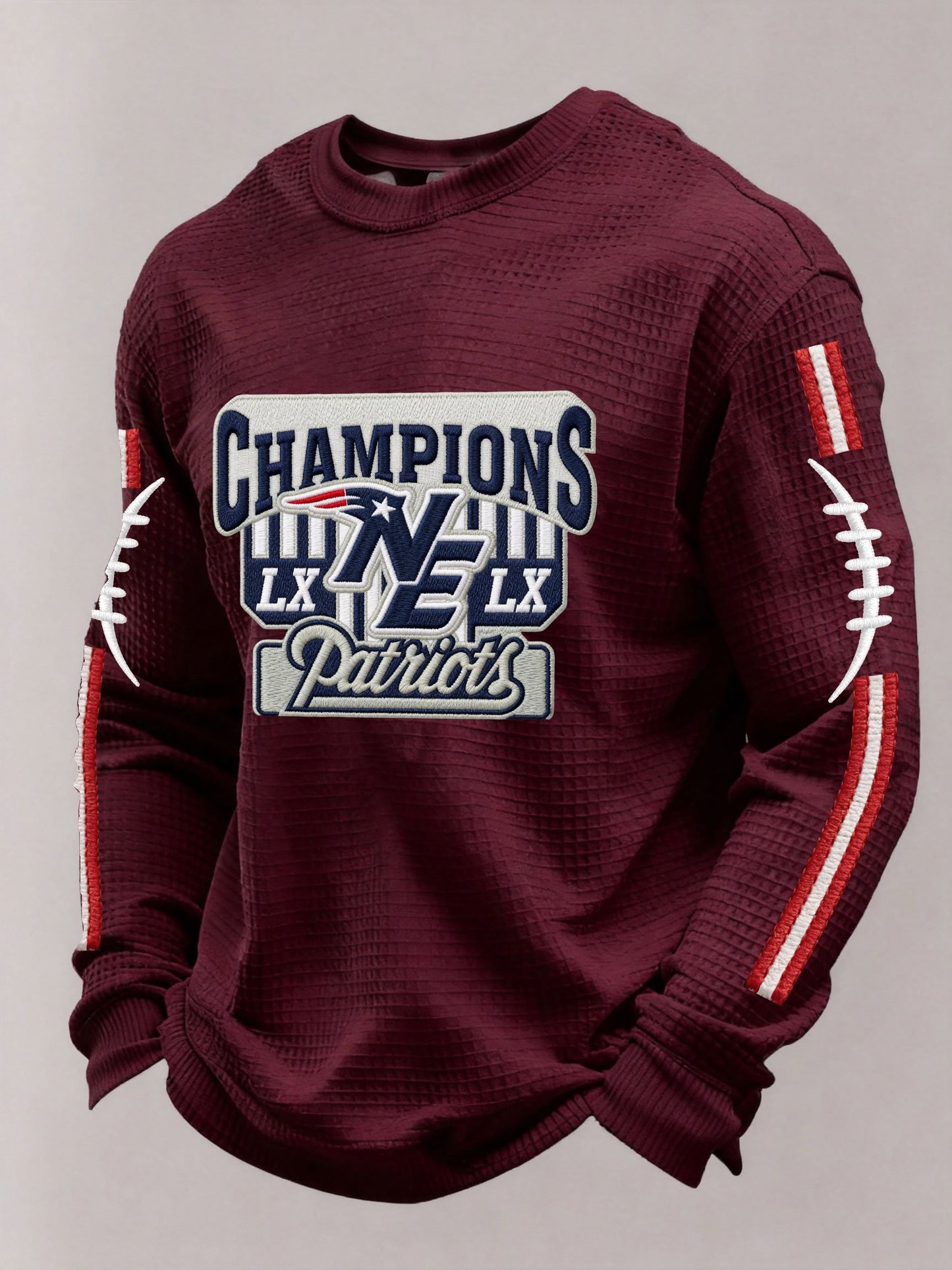 🏈Men’s Football Graphic Waffle Knit Long Sleeve Crewneck T-Shirt