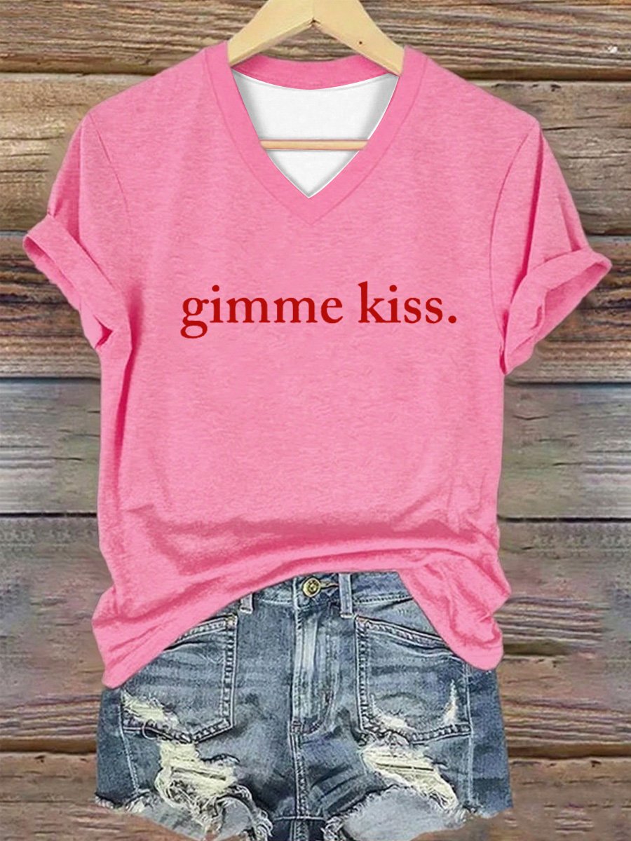 Women's Romantic Ice Hockey Gimme Kiss T-shirt