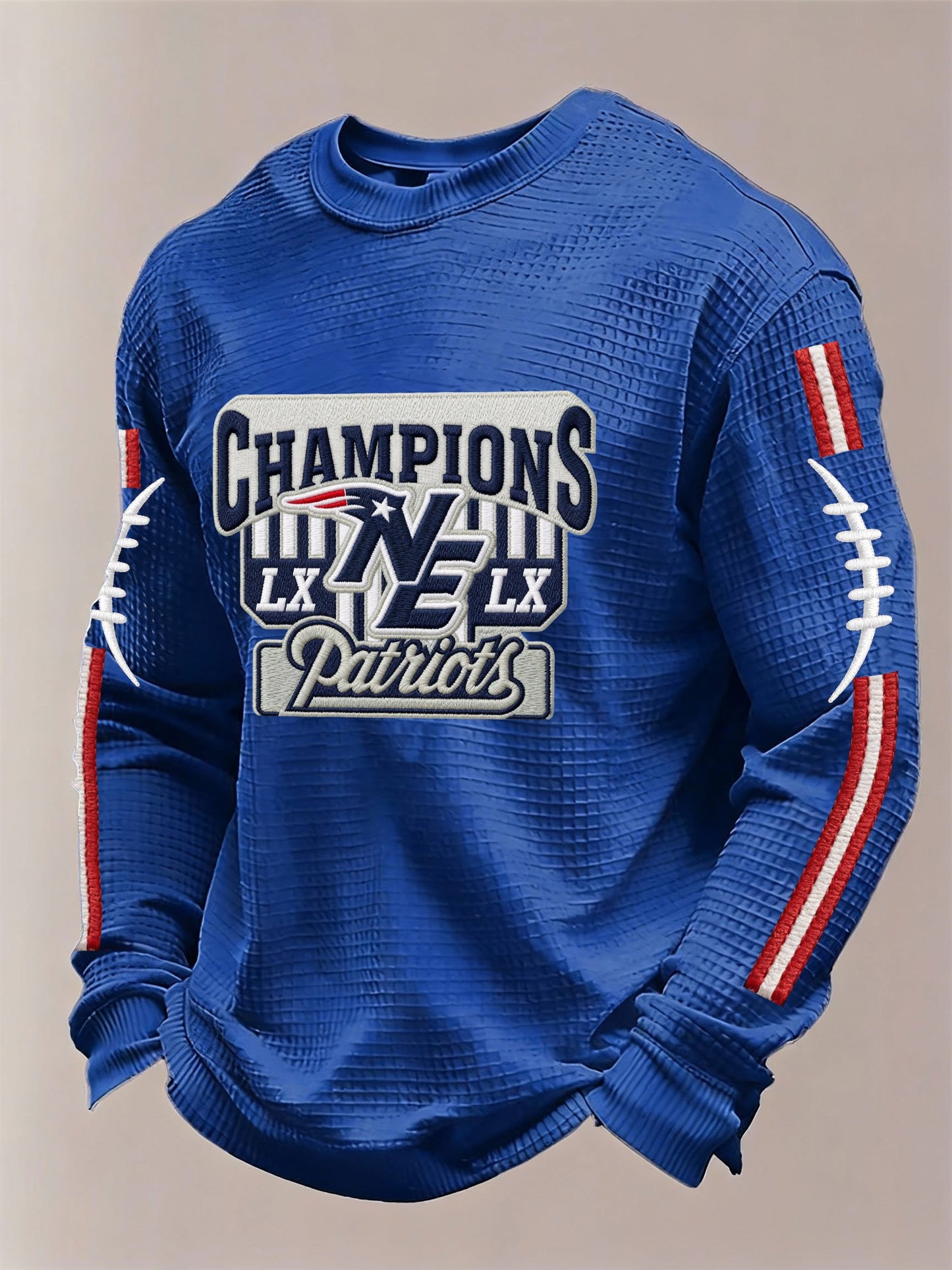 🏈Men’s Football Graphic Waffle Knit Long Sleeve Crewneck T-Shirt