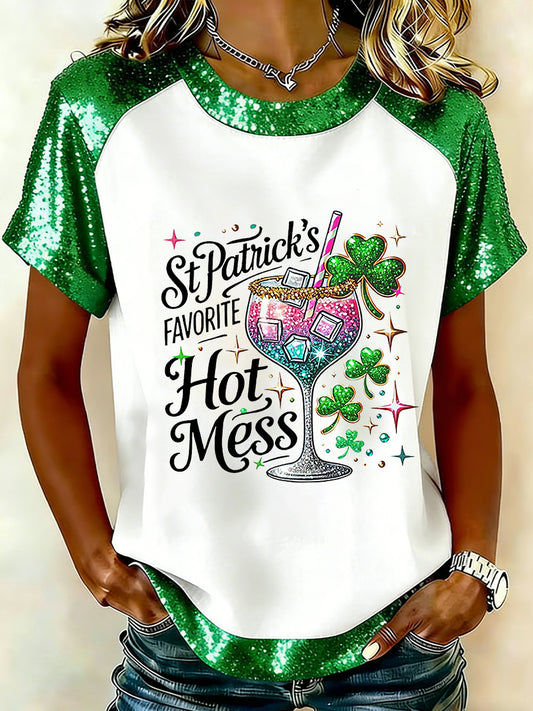 Women's St Patrick’s Shamrock Hot Mess Printed Short-Sleeved T-Shirt