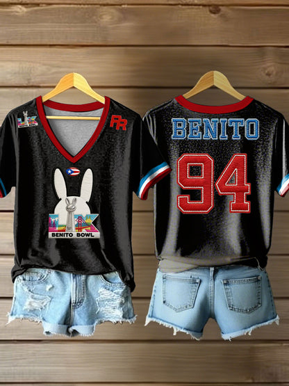 Women's Bunny Football Music Lover Printed short-sleeved T-shirt