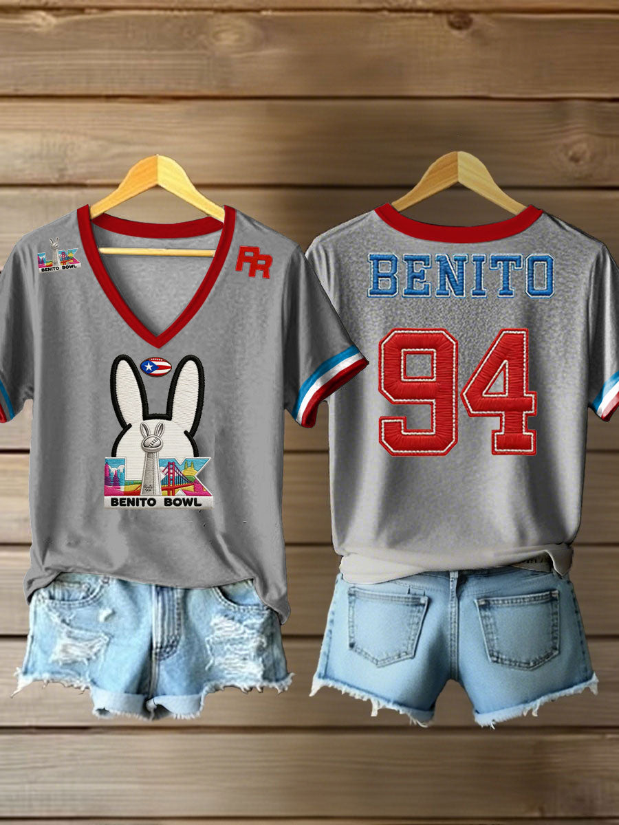 Women's Bunny Football Music Lover Printed short-sleeved T-shirt