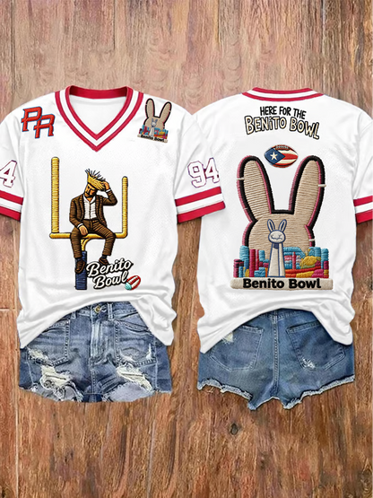 Women's Bunny Football Music Lover Printed short-sleeved T-shirt