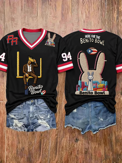 Women's Bunny Football Music Lover Printed short-sleeved T-shirt