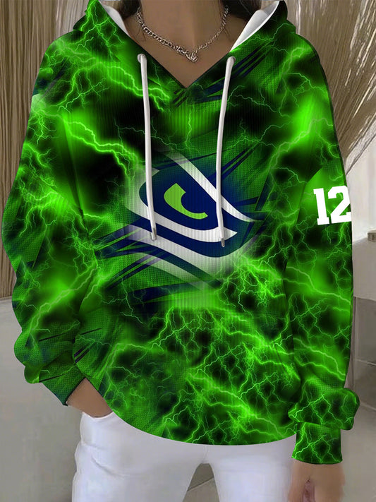 Women's Football Print Hoodie Sweatshirt