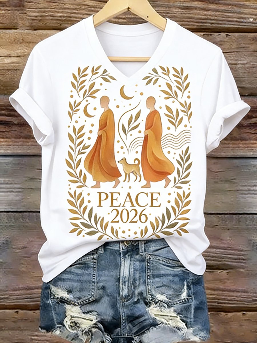 Women's Casual Walk For Peace Printed T-shirt