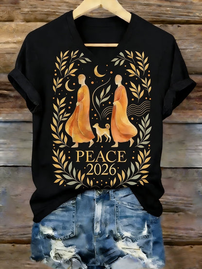 Women's Casual Walk For Peace Printed T-shirt