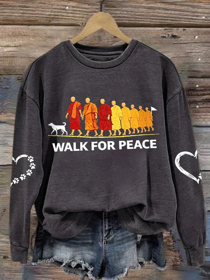 Retro Walk For Peace Monks With Aloka Dog Print Sweatshirt