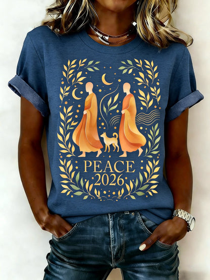 Women's Casual Walk For Peace Printed T-shirt