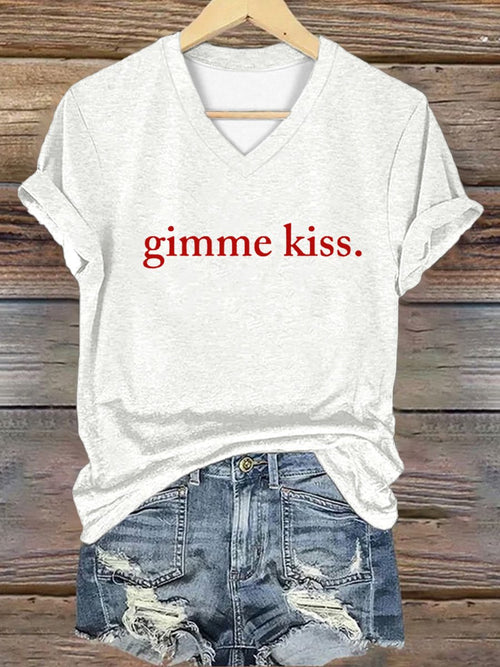 Women's Romantic Ice Hockey Gimme Kiss T-shirt