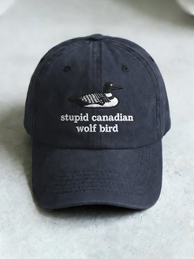 Unisex casual Stupid Canadian wolf bird washed cotton hat