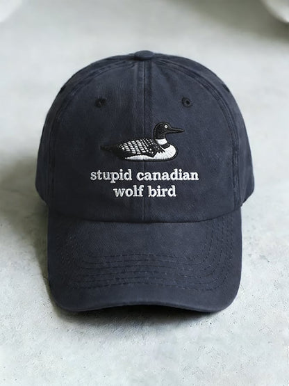 Unisex casual Stupid Canadian wolf bird washed cotton hat