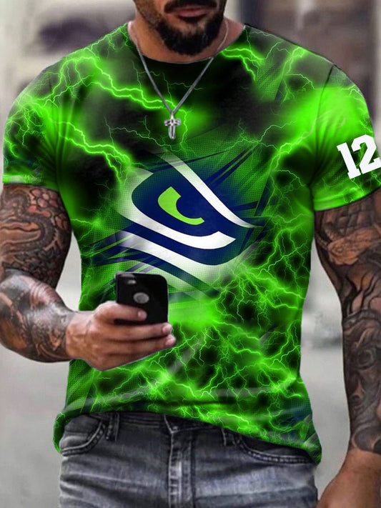 "12th Man" Seattle Seahawks Spirit: Men's Lightning Strike Game Day Tee