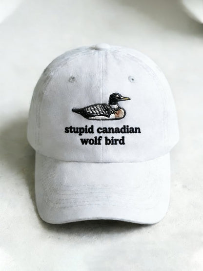 Unisex casual Stupid Canadian wolf bird washed cotton hat
