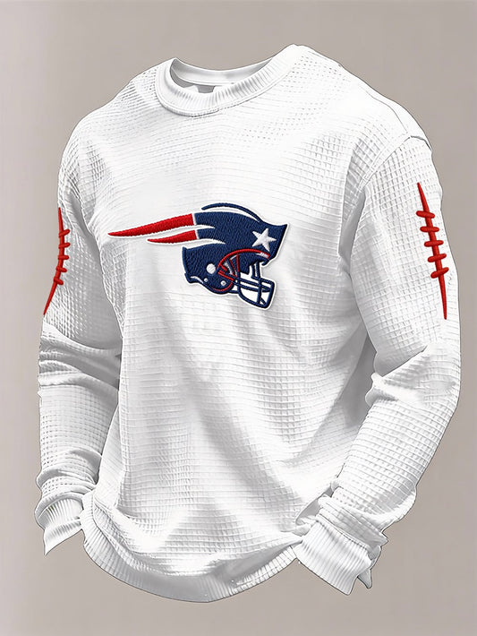🏈Men’s Football Graphic Waffle Knit Long Sleeve Crewneck T-Shirt