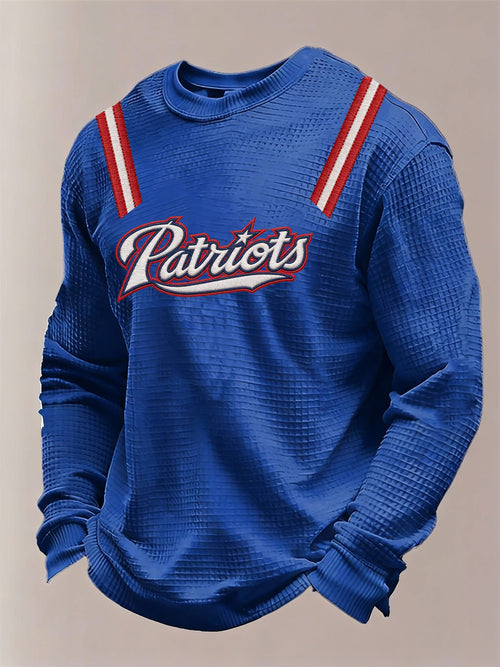 🏈Men’s Football Graphic Waffle Knit Long Sleeve Crewneck T-Shirt