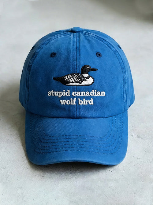 Unisex casual Stupid Canadian wolf bird washed cotton hat