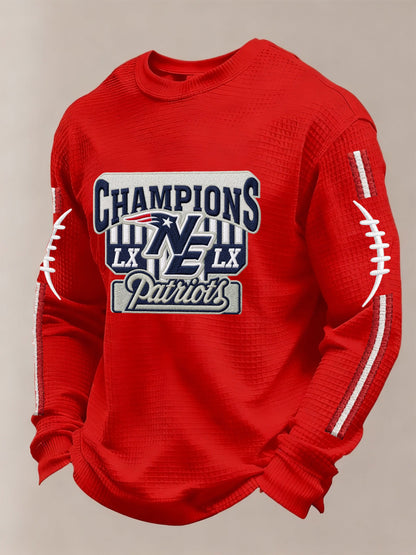 🏈Men’s Football Graphic Waffle Knit Long Sleeve Crewneck T-Shirt