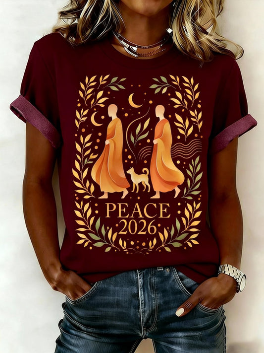 Women's Casual Walk For Peace Printed T-shirt