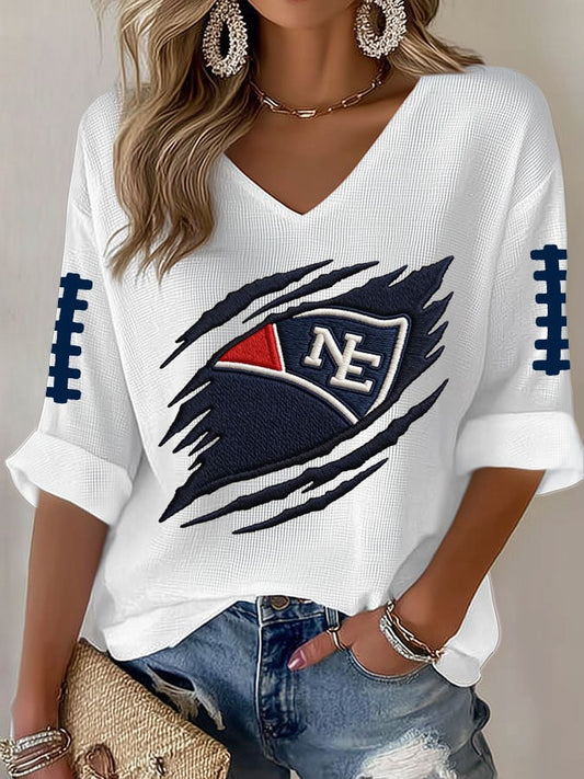 🏈Women's Football Print Waffle Long Sleeve T-Shirt