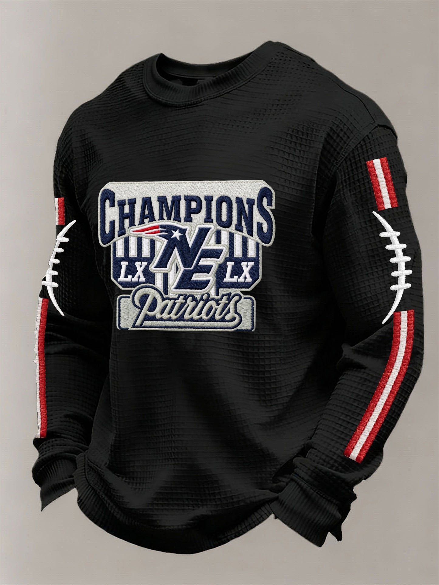 🏈Men’s Football Graphic Waffle Knit Long Sleeve Crewneck T-Shirt
