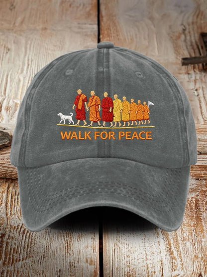 Retro Walk For Peace Monks With Aloka Dog Print Baseball Cap