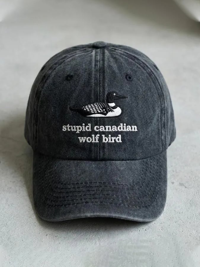 Unisex casual Stupid Canadian wolf bird washed cotton hat