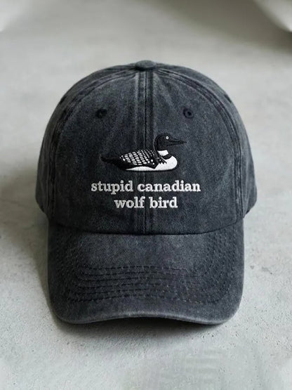 Unisex casual Stupid Canadian wolf bird washed cotton hat