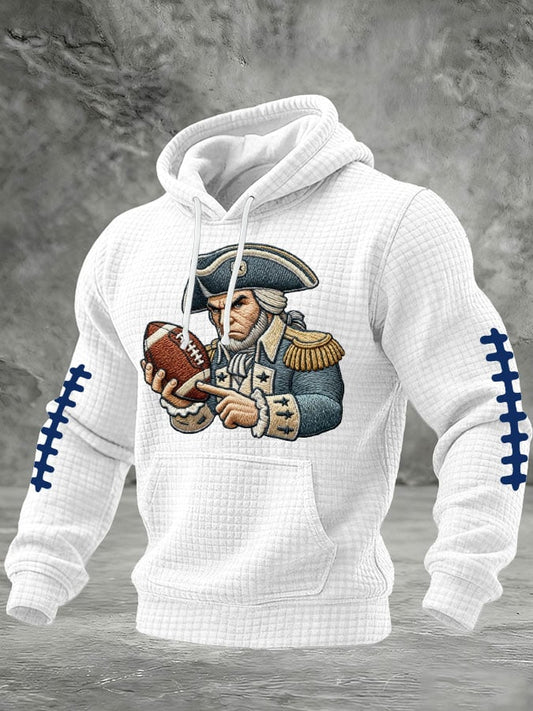 🏈Men's Football Print Checkered Fabric Hooded Sweatshirt