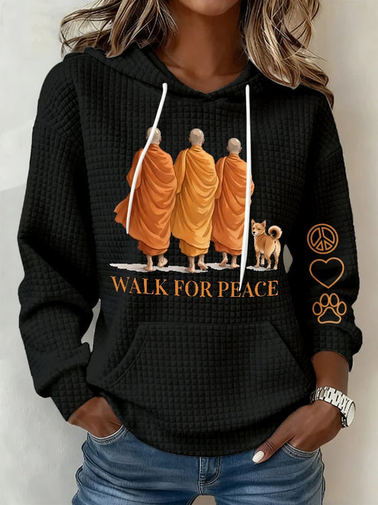 Retro Walk For Peace Monks With Aloka Dog Print Hoodie