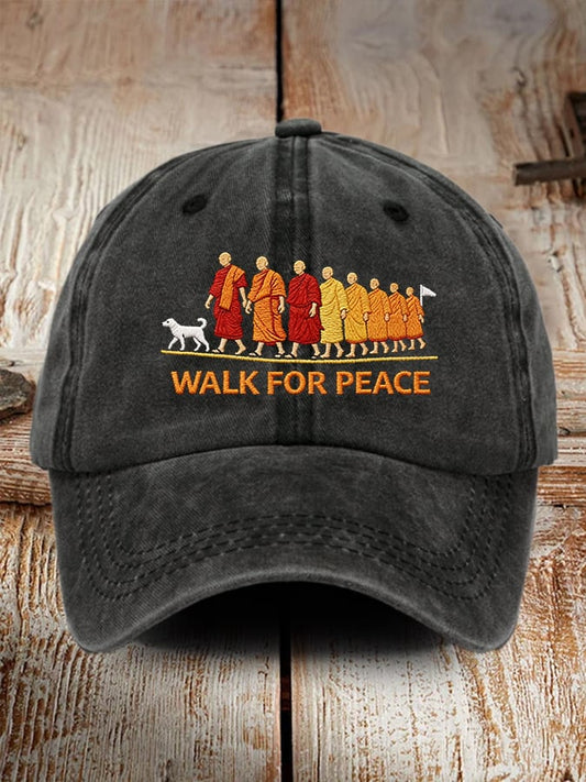 Retro Walk For Peace Monks With Aloka Dog Print Baseball Cap