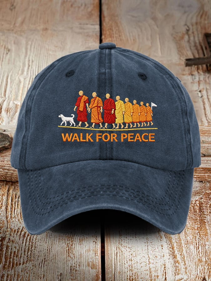 Retro Walk For Peace Monks With Aloka Dog Print Baseball Cap