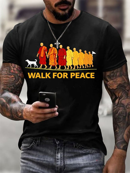 Men's Retro Walk For Peace Monks With Aloka Dog Print T-Shirt