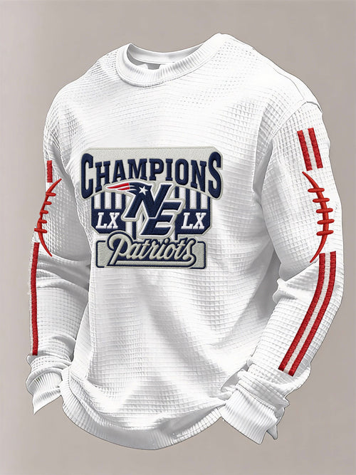🏈Men’s Football Graphic Waffle Knit Long Sleeve Crewneck T-Shirt