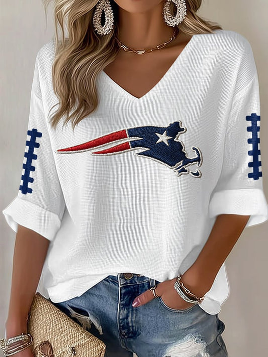 🏈Women's football Print Waffle Long Sleeve T-Shirt